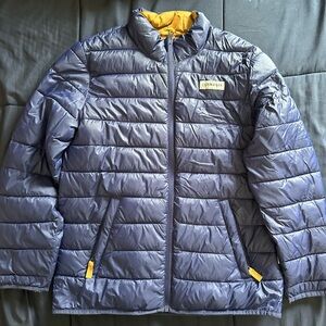 Magellan Outdoors Men's Navy Quilted Puffer Jacket with Yellow Accents